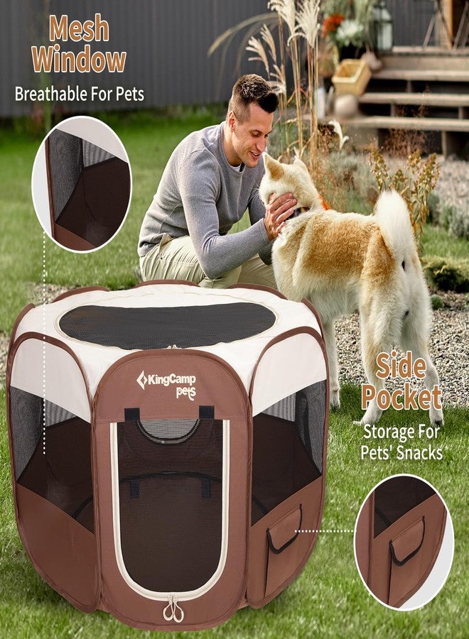 كينغ كامب قفص لعب للكلاب من كينج كامب، قفص قابل للطي محمول للقطط والجراء، مقاس 29/36/50 بوصة، قفص لعب منبثق للحيوانات الأليفة مع قاعدة بسحاب وغطاء للاستخدام الداخلي والخارجي (صغير، كاكي) - Image 2